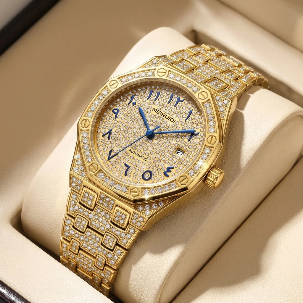 1 piece fashion shiny watch with automatic mechanical design, fashionable, versatile for daily wear
