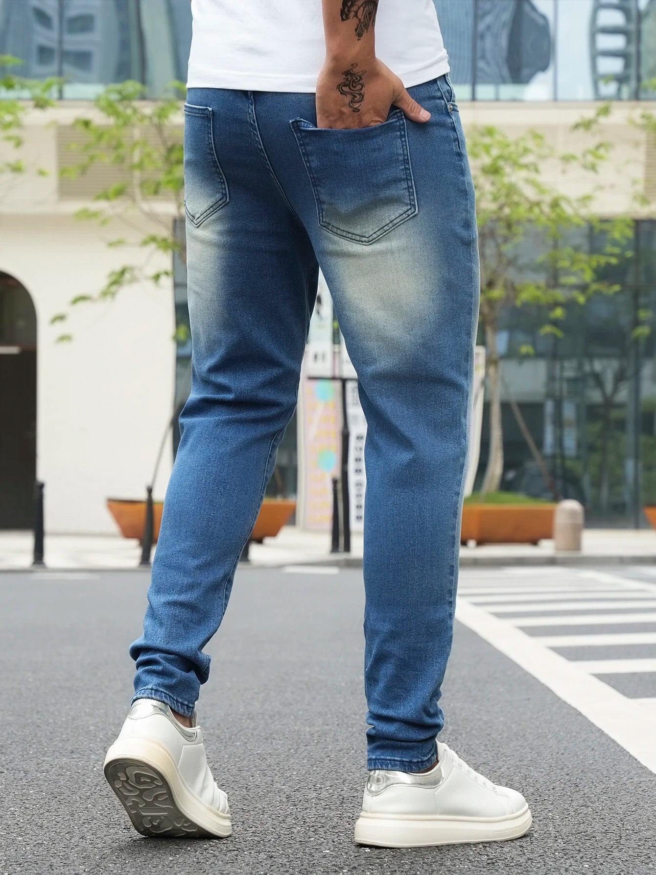Jeans Pants Clothing Denim Trousers Men's Summer Lightweight Skinny Gradient Wash Stretch Denim Jeans for Male