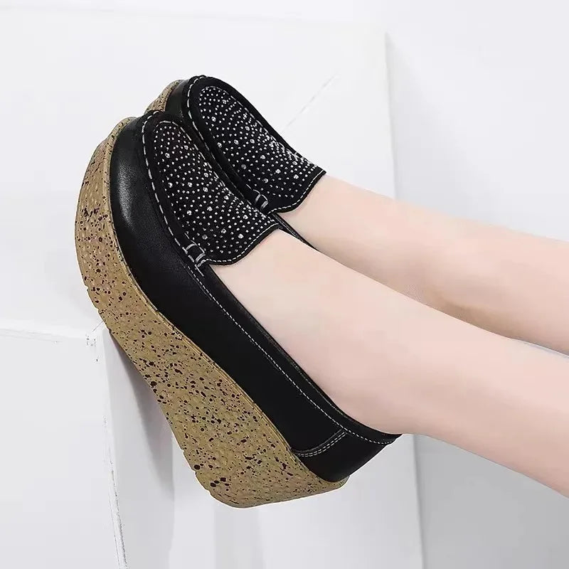 2025 New Women's Shoes Casual Women Loafers Wedge Women Shoe Slip on Platform Shoes Pu Leather Flat Shoes Women Zapatos De Mujer