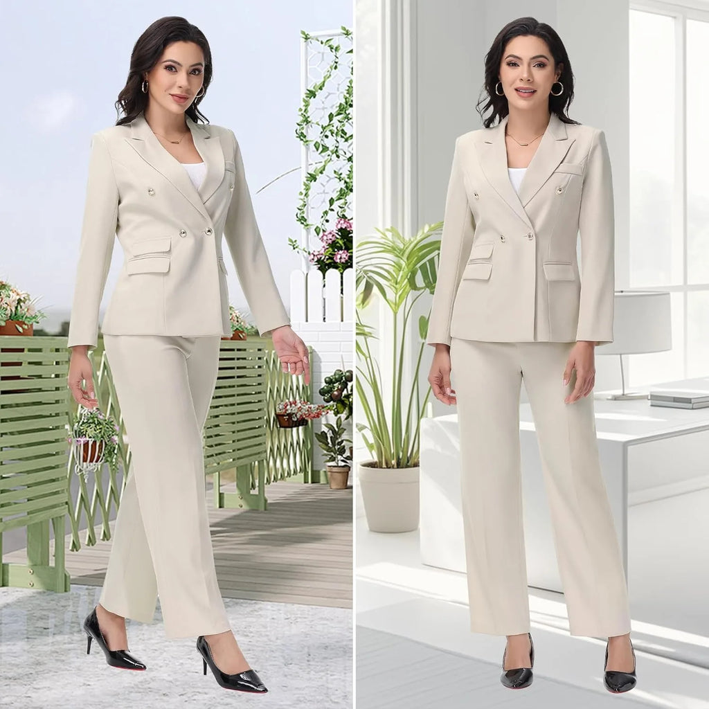 Women's Suiting Pants Suits for Women Dressy Double-Breasted Blazer Business Casual Outfits