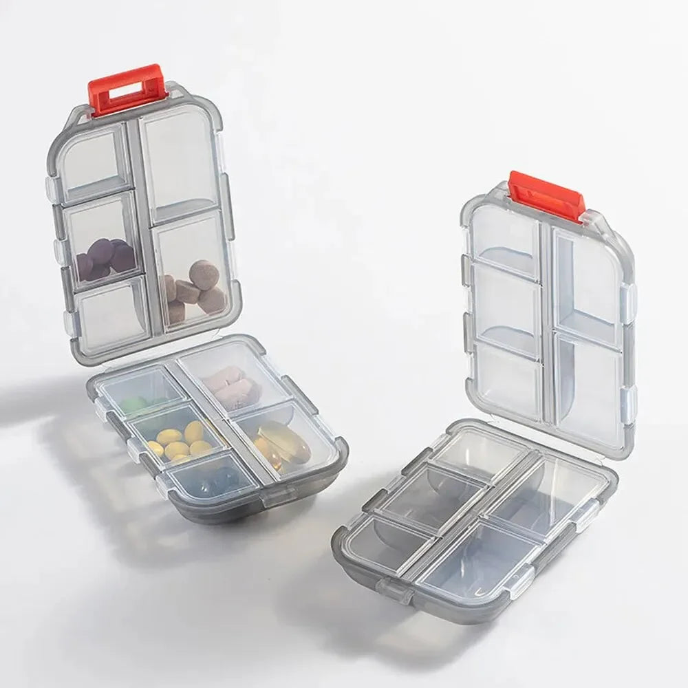Convenient Travel Pill Organizer Dispenser Portable Pocket Pharmacy Medicine Box Small Case 10 Grids Storage Vitamin Fish Oil