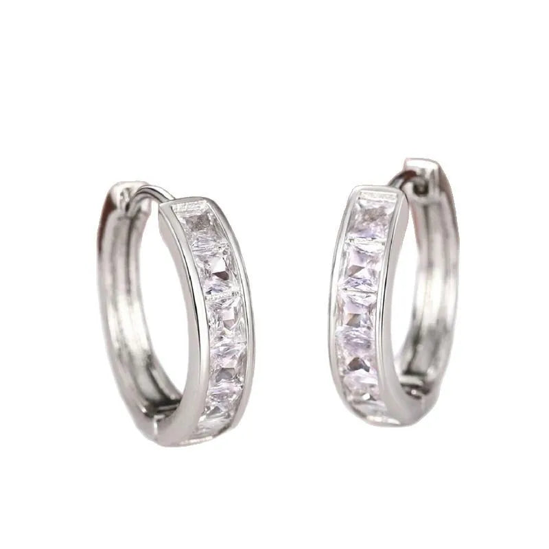 Gold Color Plated Stainless Steel Round Circle Earrings for Women Fashion Cubic Zirconia Hoop Earrings Jewelry Pendientes Mujer