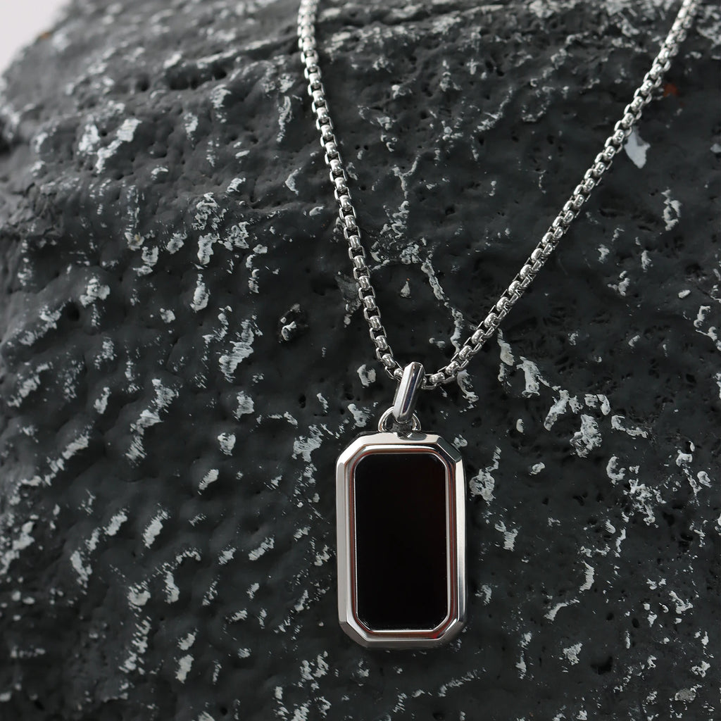 New Design Masculine Jewelry Great Quality Retro Vintage Agate Onyx Classic Box Link Chain Elegant Stainless Steel Men Necklace