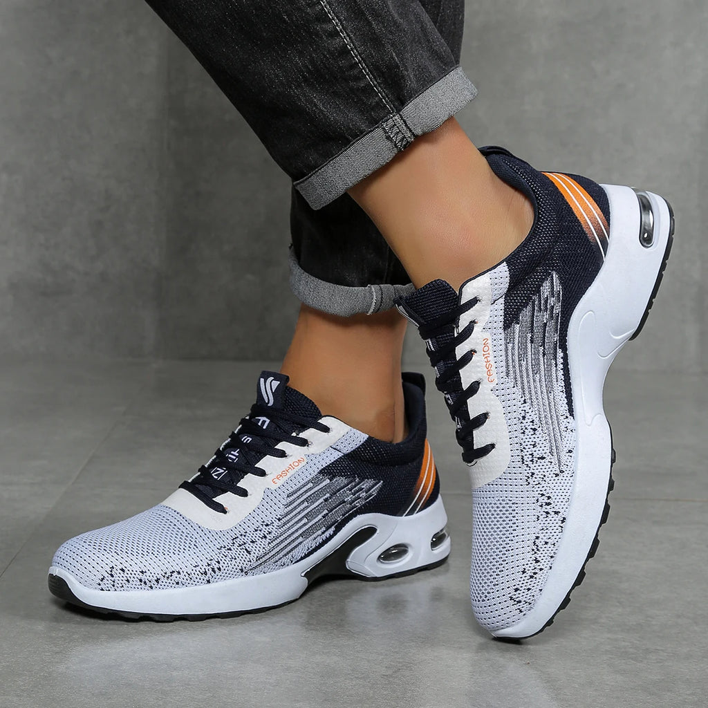 Men's shoes, men's casual shoes, breathable mesh, air-cushioned, soft-soled, color-blocked fashionable sports shoes