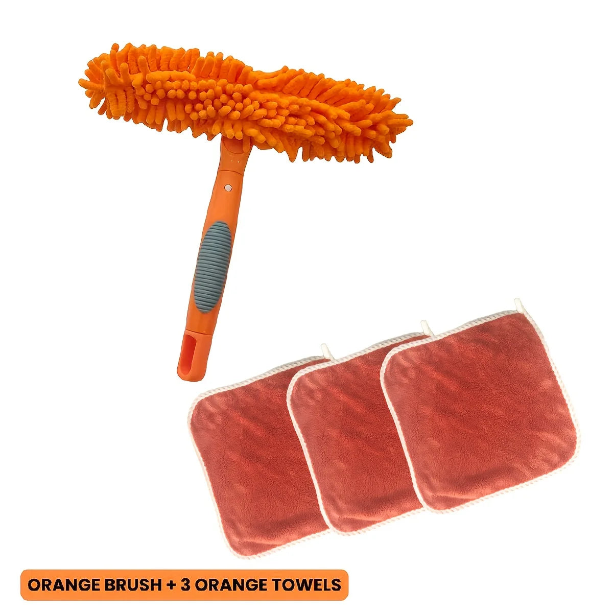 4pcs Car & Home Cleaning Kit: 2-in-1 Dual-Sided Brush+3 Absorbent Towels,Scratch,Safe for Glass,Tiles,Auto Surfaces,Car Wash Kit