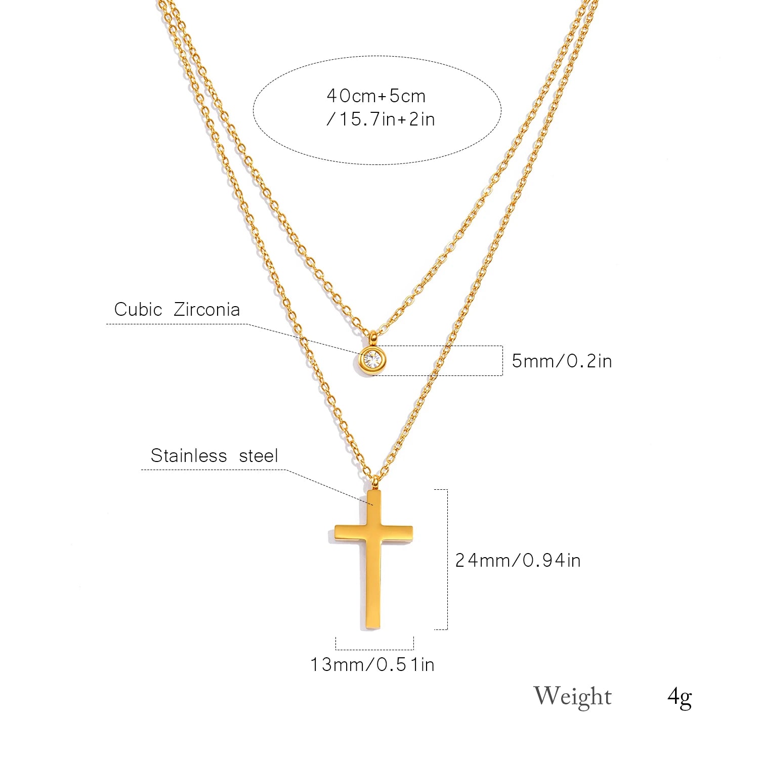 Layered Necklace for Women, Stackable Double pendant with CZ & Cross, Stainless Steel Waterproof Hypoallergenic Trendy Jewelry