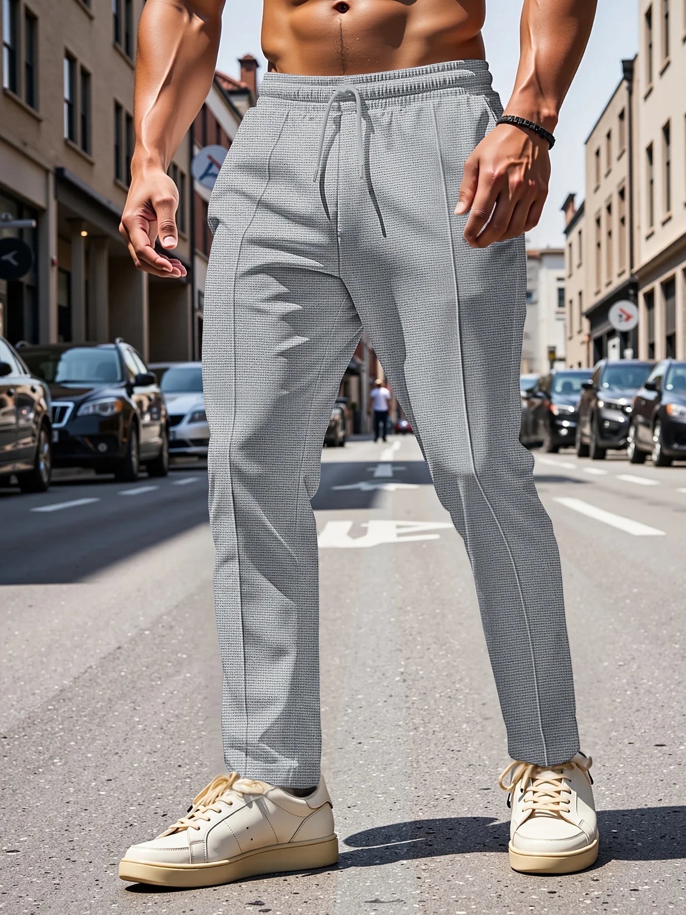 Men'S Summer Casual Loose Fit Pants Breathable Elastic Waist with Drawstring Mid-Rise Stylish and Trendy Everyday Comfort Pants