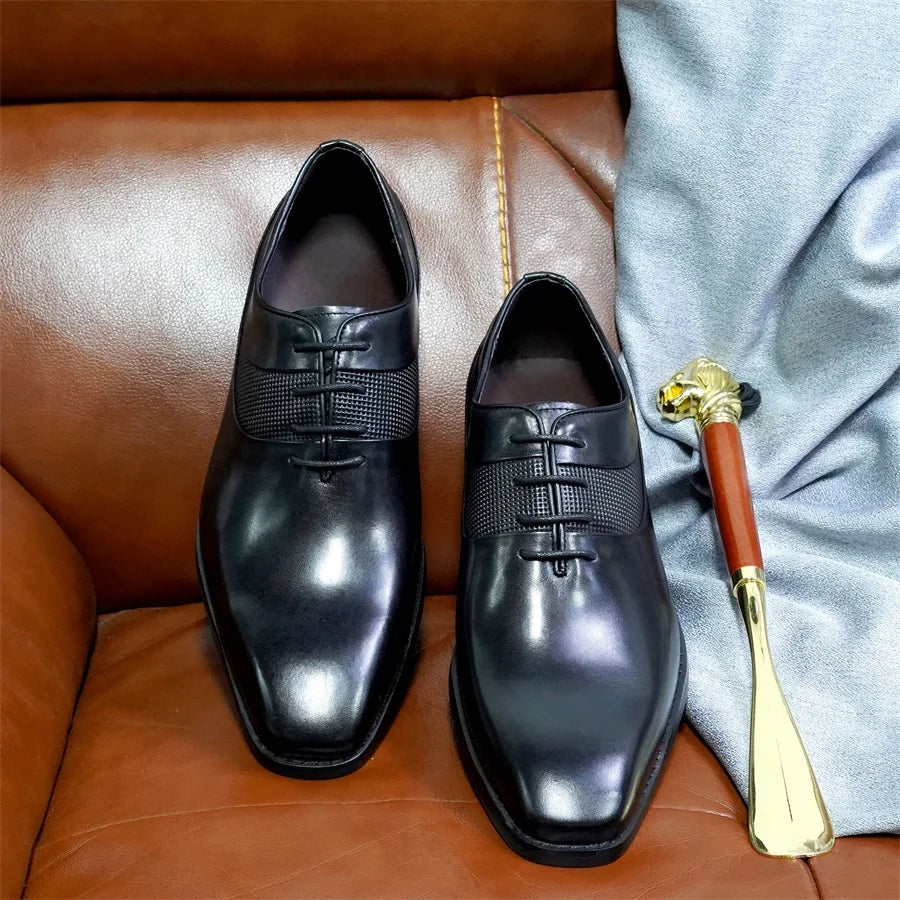 High-end Men's Oxford Shoes Genuine Leather Handmade Lace Up Pointed Toe Dress Leather Shoes Wedding Party Men's Business Shoes