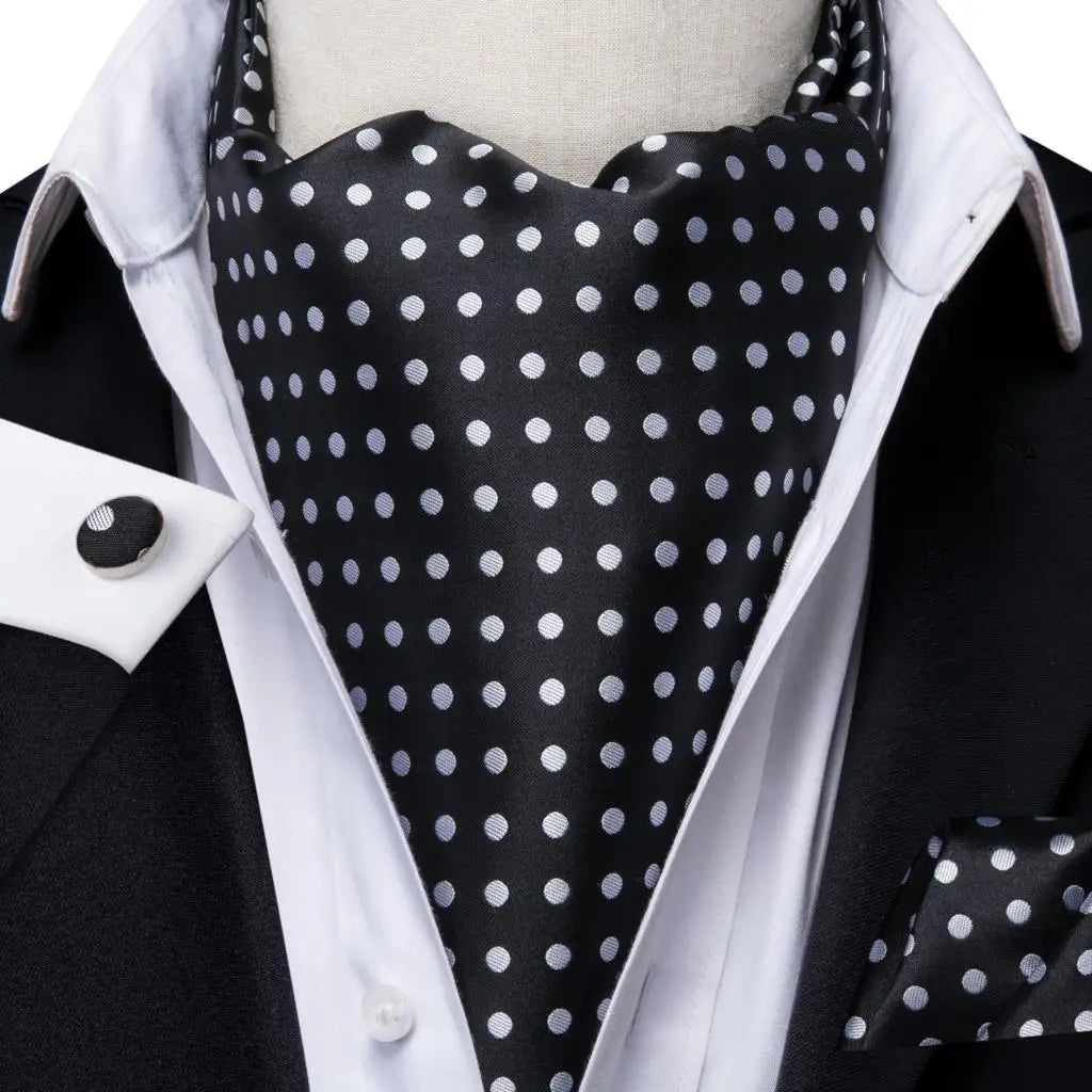 Hi-Tie Mens Ascot Black Pink Blue Red Gold Green Purple White Cravat Tie Hanky Cufflinks for Male Wedding Business Prom