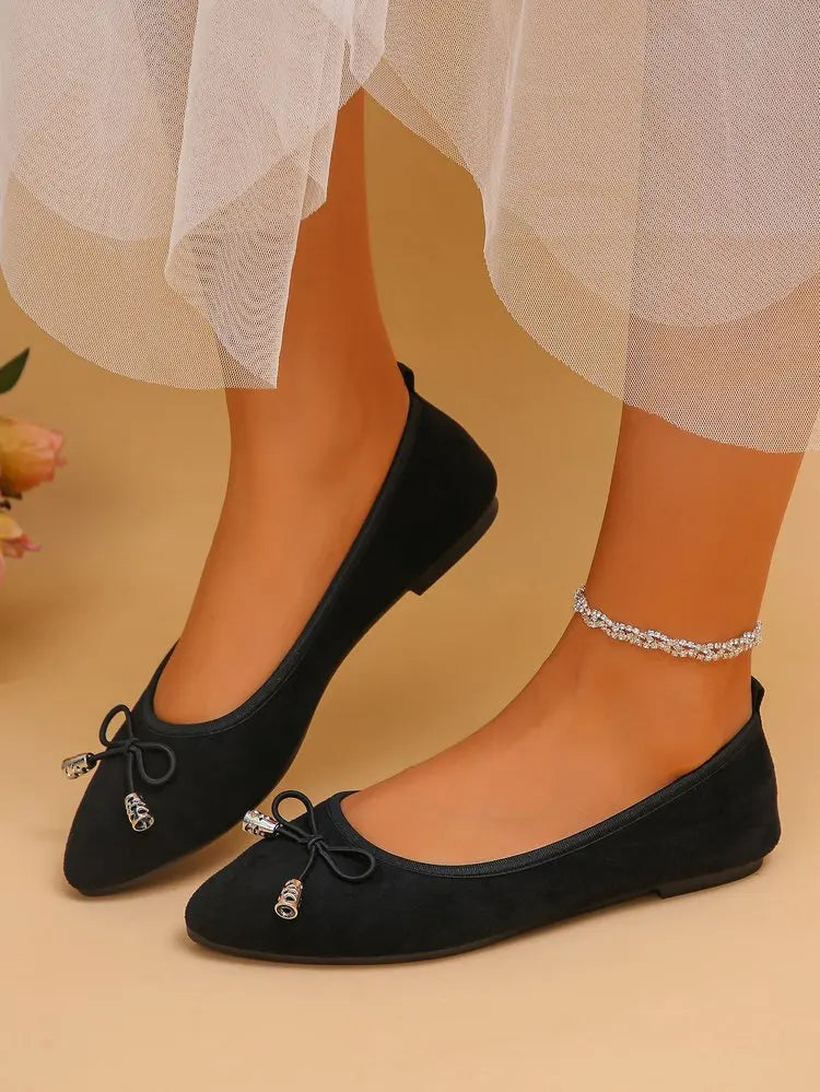 Women's Elegant Pointed Toe Ballet Flats with Bowknot Decor Slip-On Dress Shoes for Office Wedding Party Daily Casual Footwear