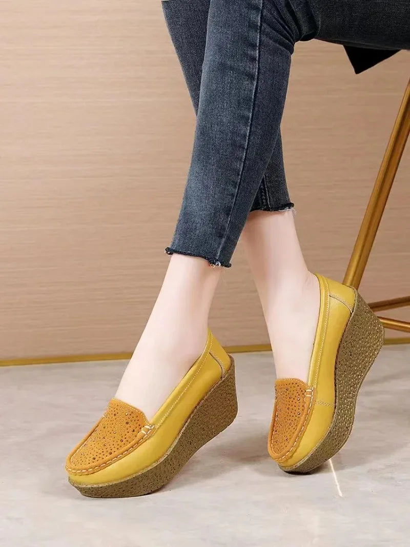 2025 New Women's Shoes Casual Women Loafers Wedge Women Shoe Slip on Platform Shoes Pu Leather Flat Shoes Women Zapatos De Mujer