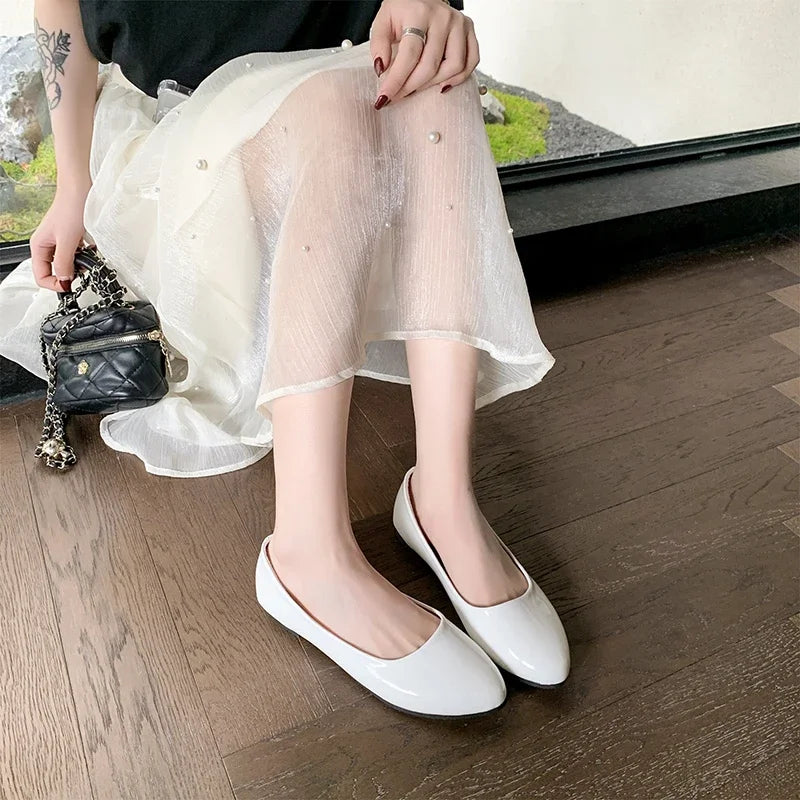 Women's Formal Uniform Shoes Spring Autumn Black Versatile Flat Shoes Women Causal Loafers Non-slip Ladies Ballet Leather Shoes