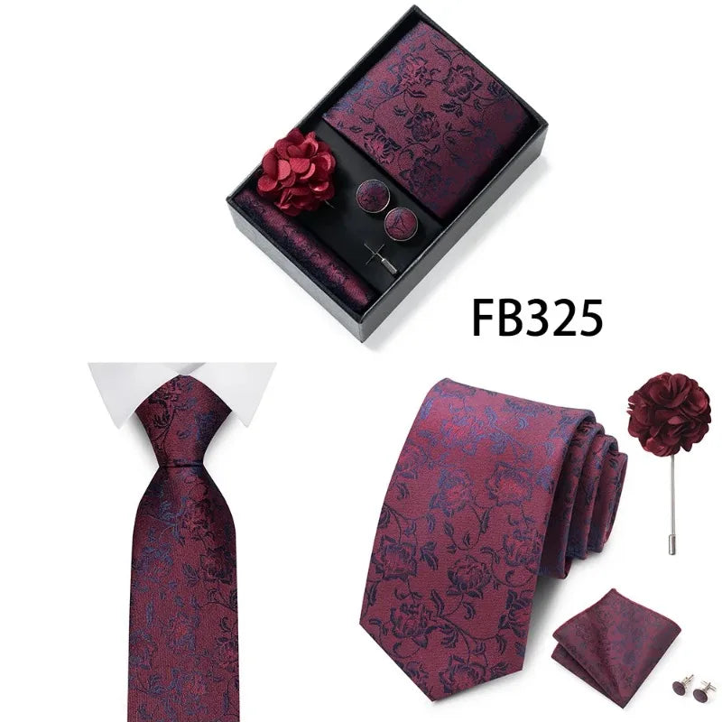 Luxury and Fashionable Men's Tie Gift Box Includes Tie, Handkerchief, Cufflinks, Tie Clip, Brooch