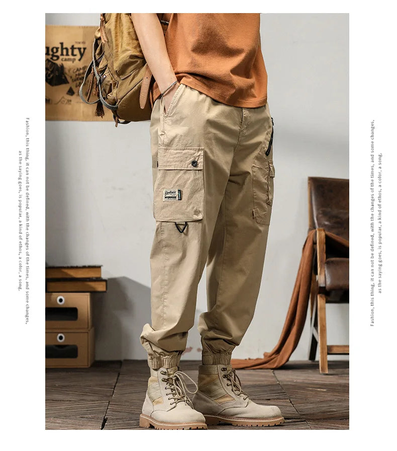 Man's Cargo Pants High Waist Casual Ninth Pants Fashion Slim High Street Straight Workwear Trousers Trend Streetwear Binding leg