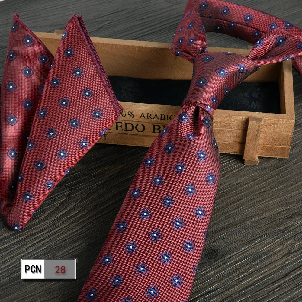 man tie set swine red 8cm Men's Formal tie and pocket square set 2-Piece Business Wedding burgundy ties for men and neckties man