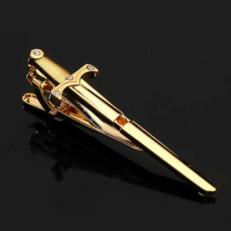 Personalized Tie Clip Sword Men's Metal Tie Trend Tie Clip Dress Simple Fashion Gold Band Diamond Business