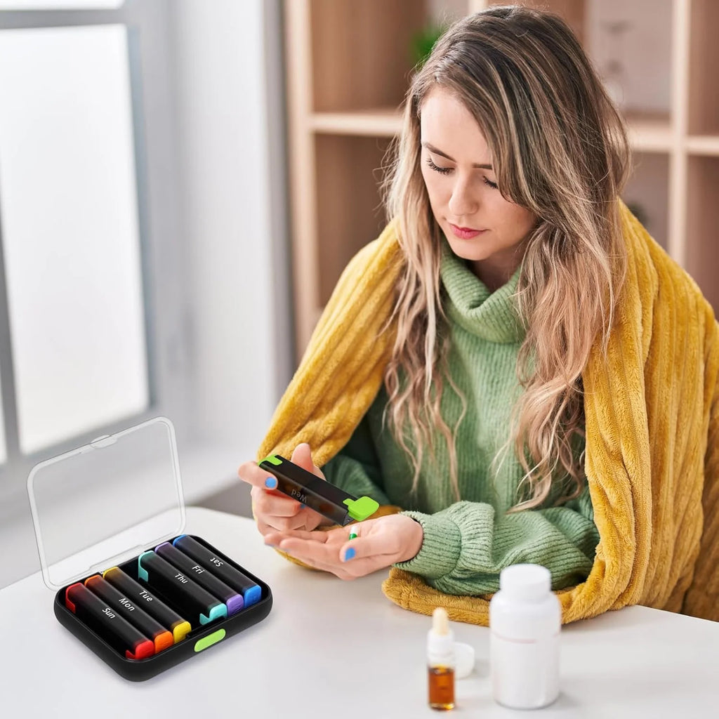 Medicine Box Weekly Pill Organizer Pill Box 7 Day with One-Side Large Openings for Easy to Use Case for Medication Vitamins Fish