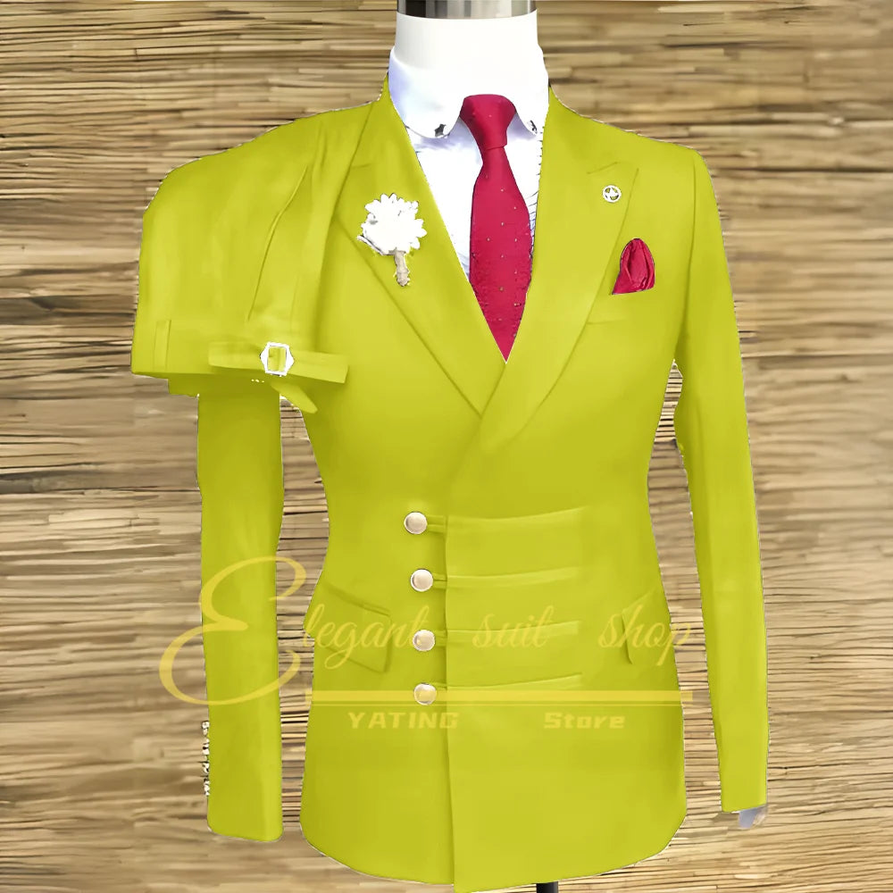 Formal Wedding Men Suits 2 Piece Jacket Pants Sets Double Breasted Male Clothing Costume