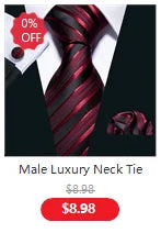 Male Luxury Neck Tie For Men Business Red Striped Tie Hanky Cufflinks Set Neckwear Wedding Party Casual