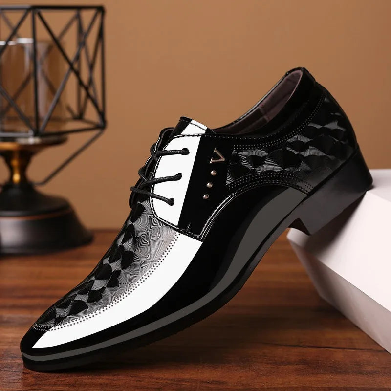 Italian Men's Leather Shoes Point Toe Business Dress Shoes Casual Office Shoe Lace Up Oxfords Luxury Wedding Party Shoes for Men