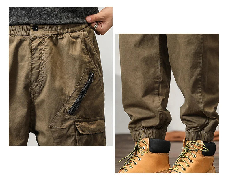 Man's Cargo Pants High Waist Casual Ninth Pants Fashion Slim High Street Straight Workwear Trousers Trend Streetwear Binding leg