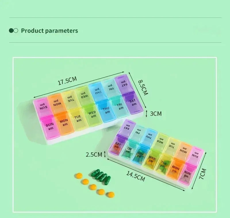 7 Day Pill Organizer 14 Compartments 3 Times Daily Portable Travel Medicine Box for Vitamins Fish Oil Supplements