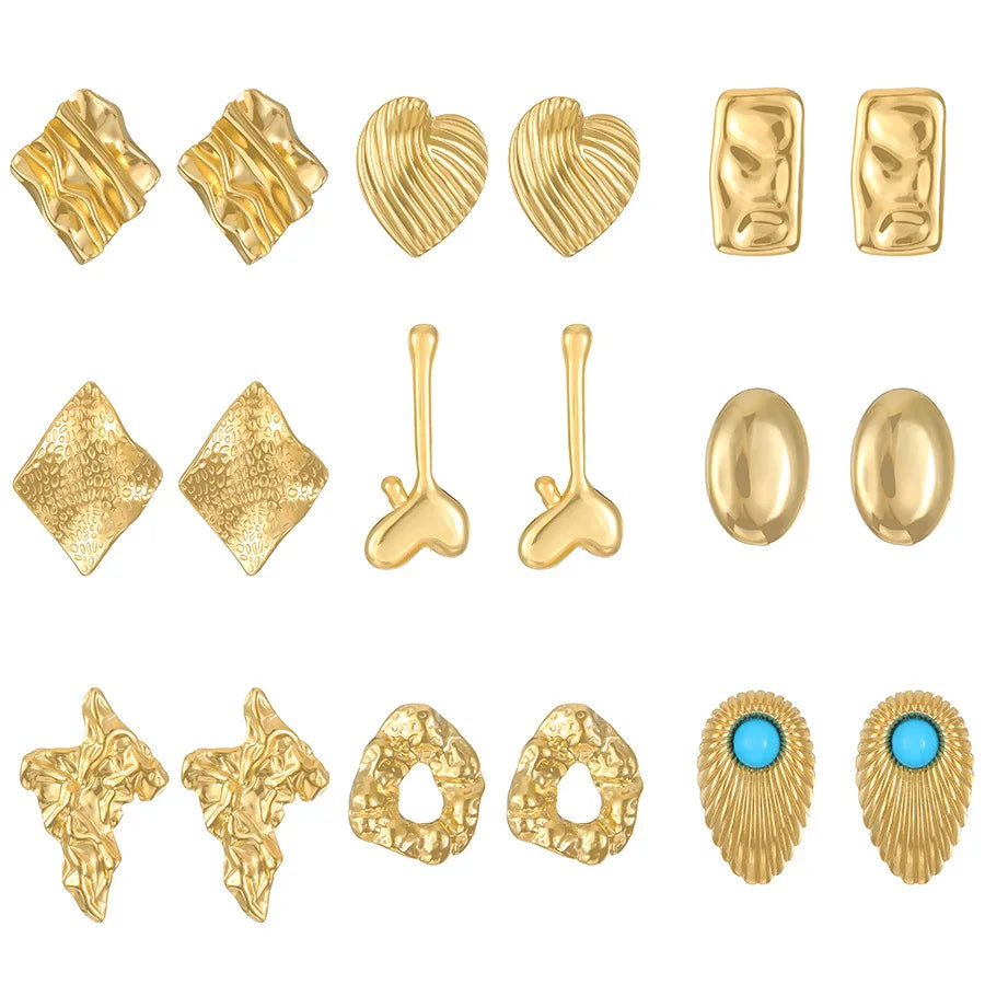 Stainless Steel Wrinkled Gold Color Earrings For Women Metal Earing Jewelry 2026 Trending Vintage Round Square Heart Earrings