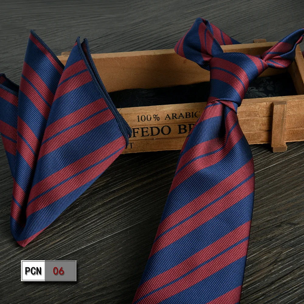 man tie set swine red 8cm Men's Formal tie and pocket square set 2-Piece Business Wedding burgundy ties for men and neckties man