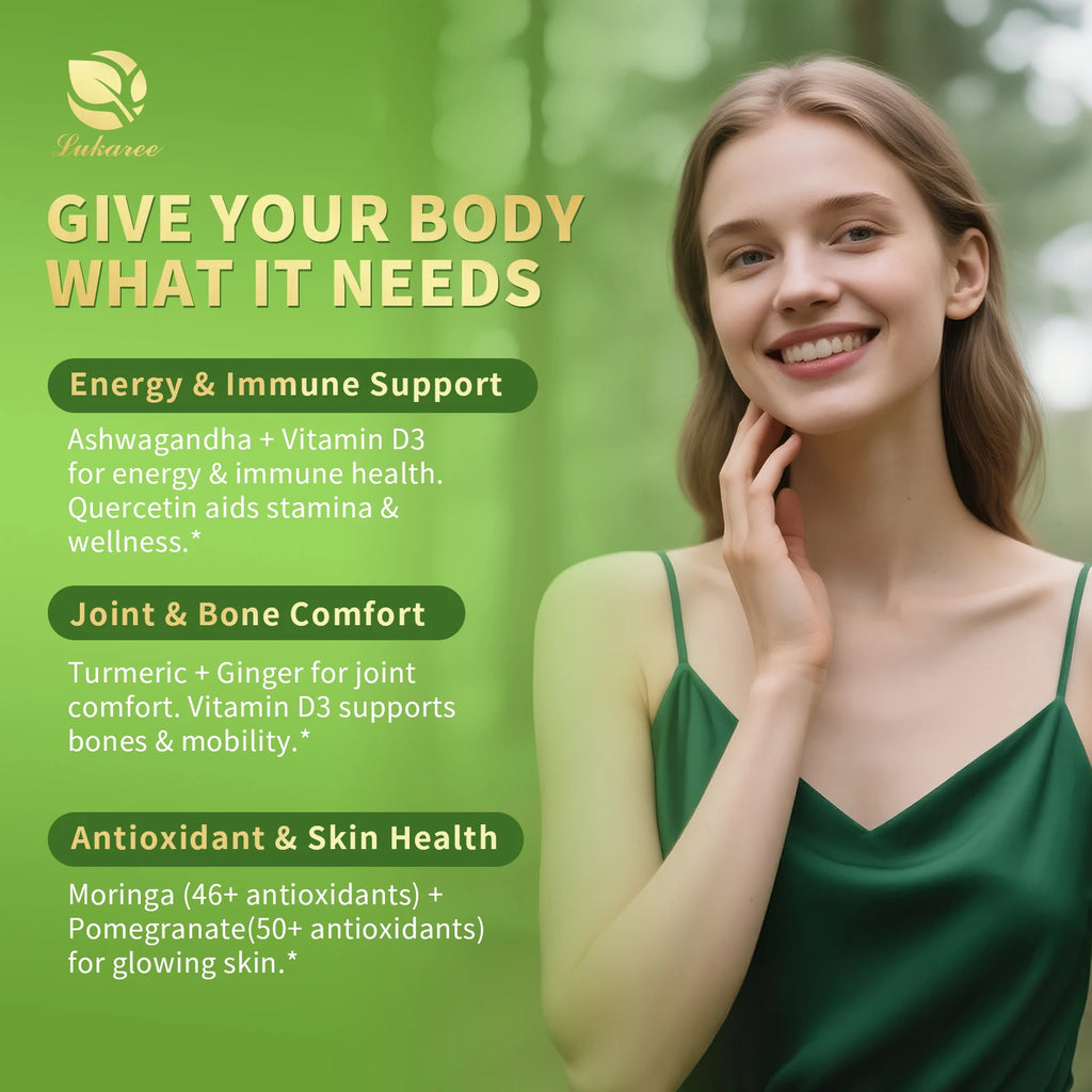 12-in-1 Organic Moringa Drops with Ashwagandha Turmeric Quercetin for Energy Immune Joint Digestive Metabolism, Vegan Non-GMO