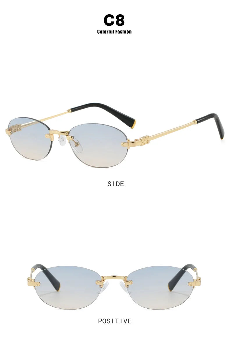 New Fashionable Oval Frameless Sunglasses UV400 UV Protection Glasses Fashionable Street Style Outdoor Driving Travel Sunglasses