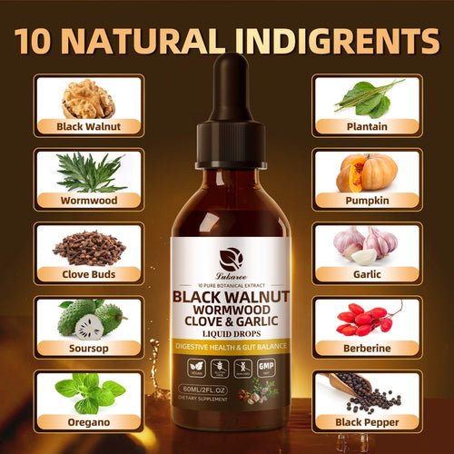 Black Walnut Wormwood Drop,Rapid Gut Cleanse & Digestive Health with Clove Garlic Turmeric 98% Absorption,Vegan Gluten-Free