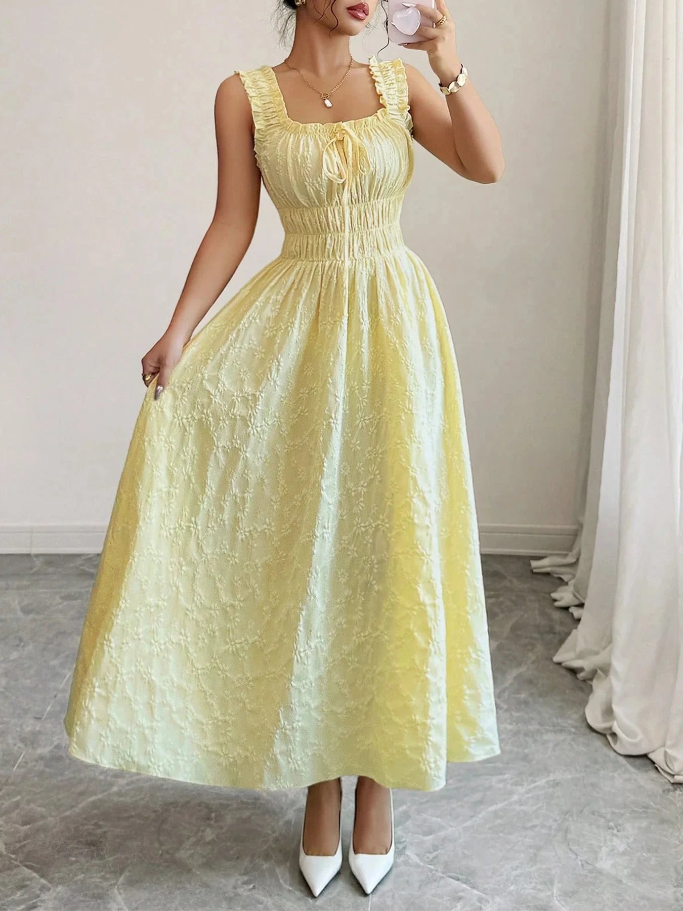 Women's Casual Dresses  Solid Yellow Smocked Dress Chic Dress Spring Summer Dress Beach Party Date Vacation Dress