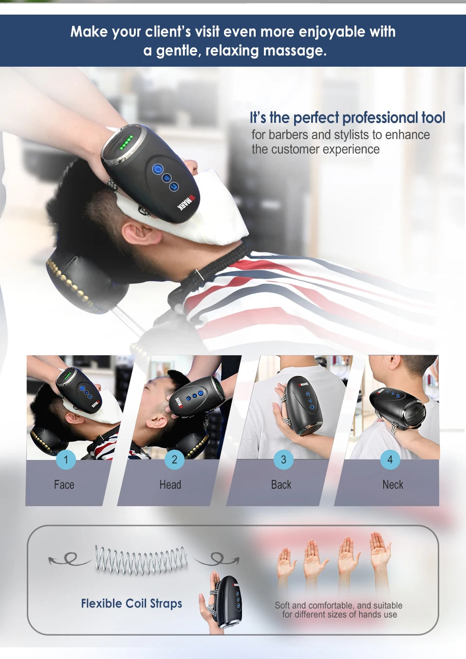 NEW!!!WMARK NG-SM001 Barber Massager Handheld, Cordless Handheld Massager Barber Use, 2600MAH Face Massager Scalp