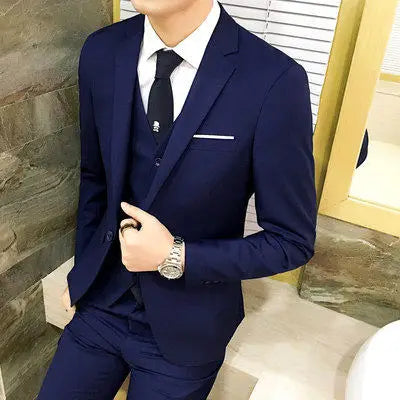 Men's Three-Piece Suit Set Business Formal Tailored Wedding Groomsmen Dress Spring Fashion Urban Polyester Blend Standard Fit