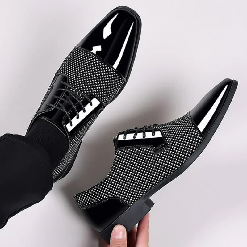 Luxury Men's Dress Shoes PU Leather Shoes Lace Up Office Black Oxfords Flats Wedding Party Shoe Business Pointed Toe Men Shoes