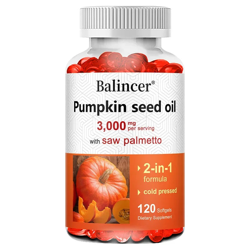 Virgin Pumpkin Seed Oil 3,000mg with Saw Palmetto, Rich in Omega 6 & 9 Essential Fatty Acids, Prostate & Bladder Supplement