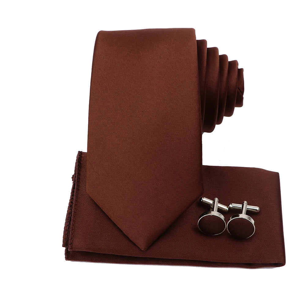 Men's Colorful Polyester Necktie Bowtie Cufflink Brooch Set Sage Green Pink Ties Business Wedding Party Shirt Accessories Gift