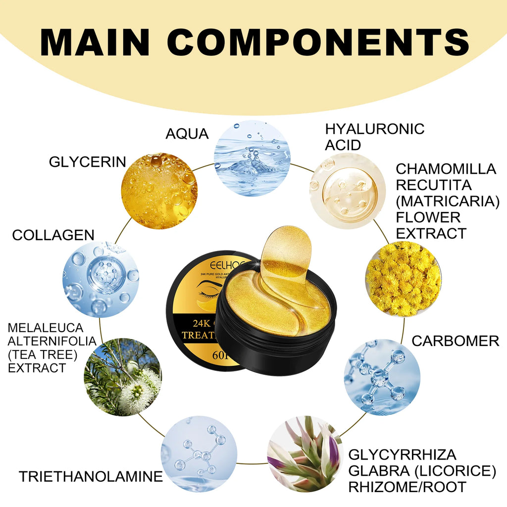 24K Gold Eye Mask Removal Eyes Bags Anti Dark Circles Eliminating Puffiness Moisturizing Firming Eye Skin Care Patches