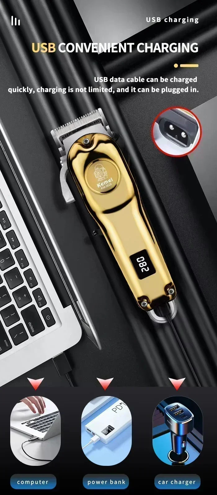Kemei Hair Clippers Beard Clipper Rechargeable Men's Shaver Electric Hair Trimmer Kit Men KM-2628 KM-678 KM-2024 Hair Clipper