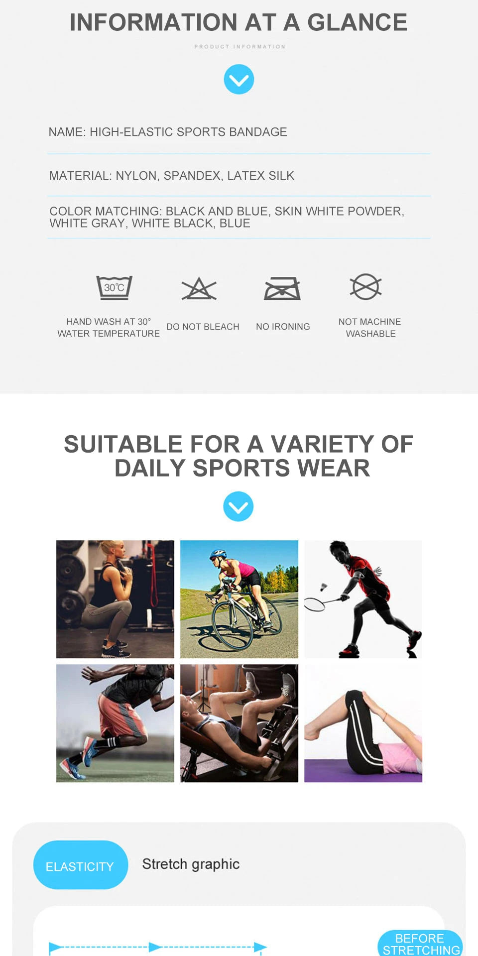 AOLIKES 1PC 40-180CM Elastic Bandage Compression Knee Support Sports Strap Knee Protector Bands Ankle Leg Elbow Wrist Calf Brace