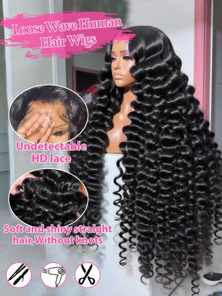 40 42 Inch HD Loose Deep Wave 13x6 Lace Front Human Hair Wigs Brazilian Curly Water Wavy 13x4 Lace Frontal Wigs For Women 250%