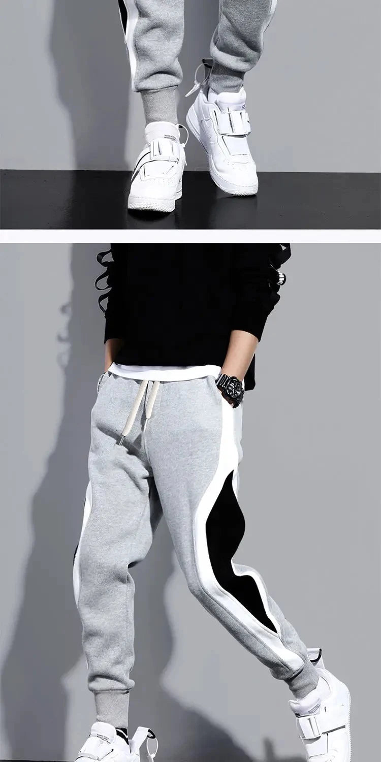 Autumn Men's Wide Loose Casual Pants Mens Patchwork Nine-point Sports  Elastic Rope Breathable Tie-foot Trousers