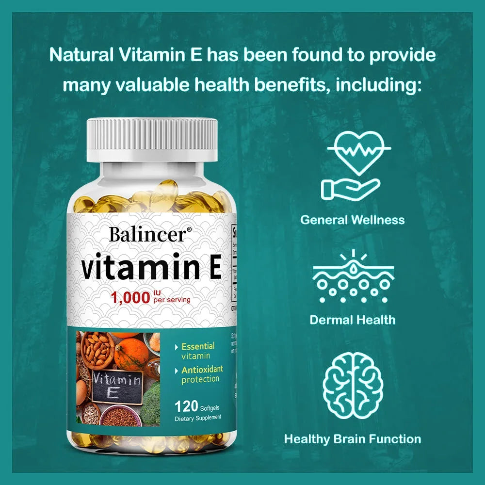 Vitamin E Supplement, 1000 IU Per Serving, Powerful Antioxidant, Supports Skin, Heart, Brain and Immune System – Non-GMO