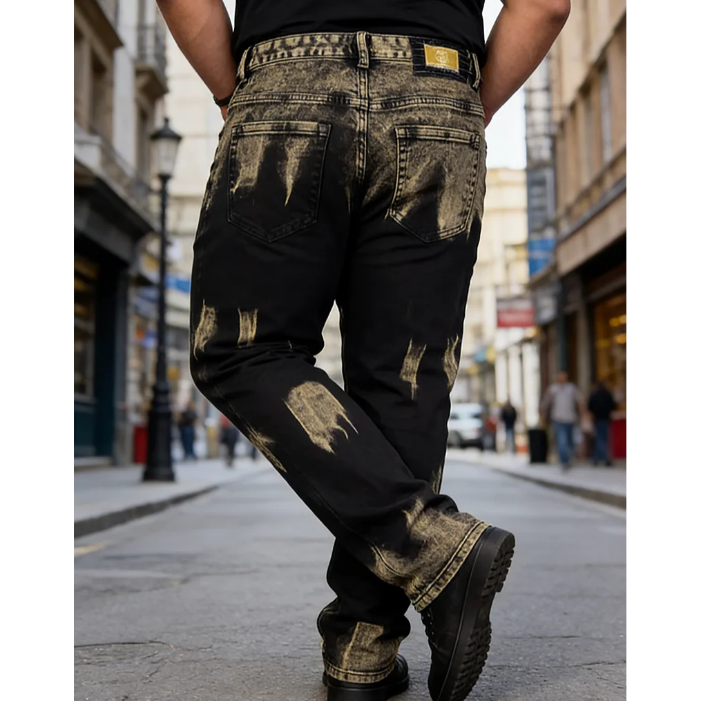 European and American men's jeans for spring and autumn fashion, casual high street, gradient color, retro straight leg pants