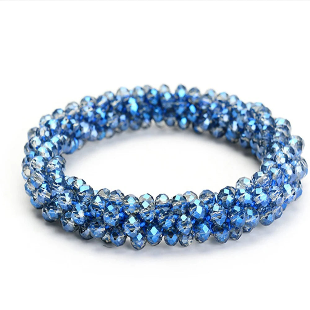 Crystal Beads Hair Ties for Women Vintage Ponytail Scrunchies Elastic Hair Bands Glass Beaded Rubber Hair Rope Accessories