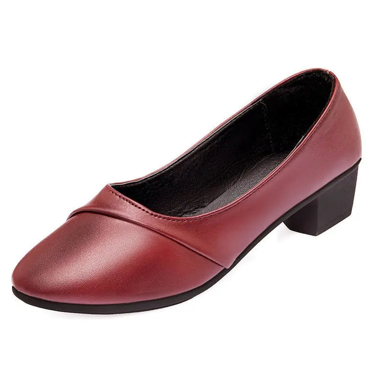 Women Shallow Mouth Mid Heel Shoes 3-5cm Square Heel Low Top Pointed Toe PU Leather Rubber Sole Comfort Casual Office Dress Wear