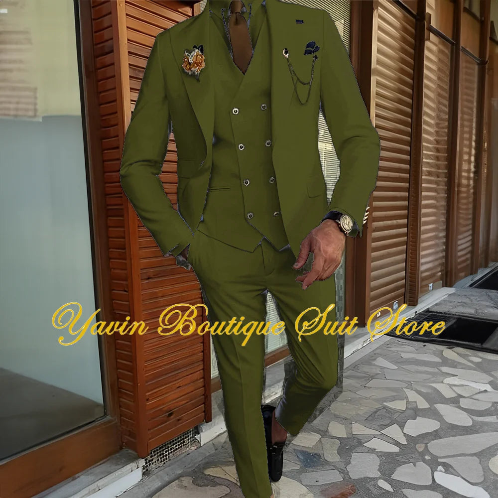 Men's Suit 3-piece Formal Blazer Pants Vest Wedding Groom Tuxedo Customized Elegant Men's Suits