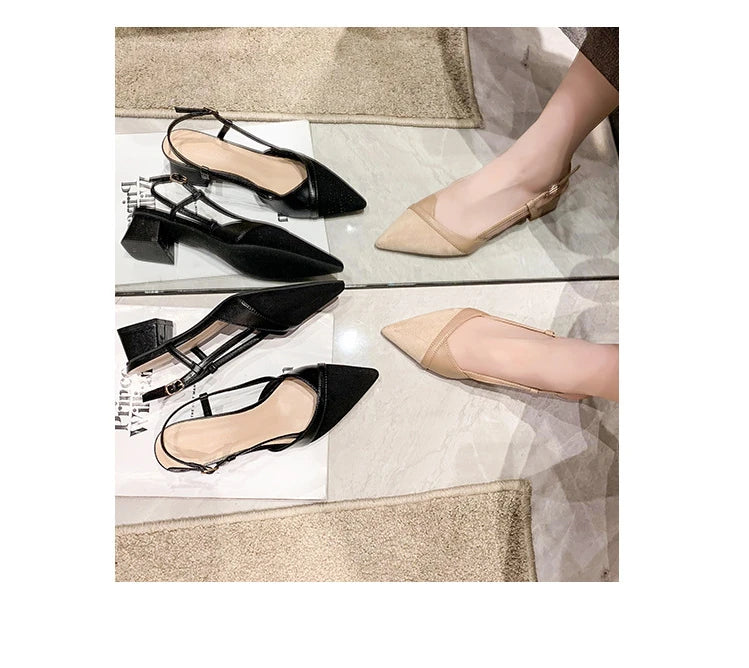 Women Sexy Chunky Heel Shoes Women Summer Pointed Toe Dress Slippers Designer 2025 New Party Pumps Walking Femme Zapatos Slides