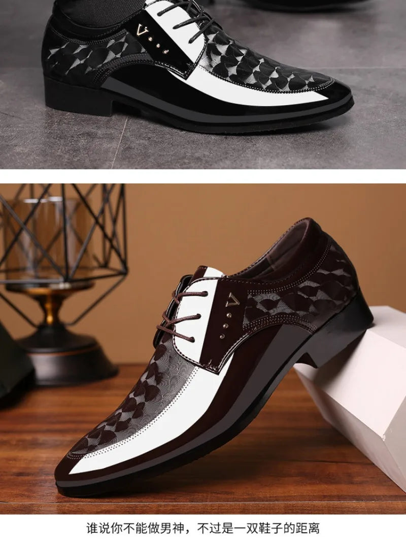 Italian Men's Leather Shoes Point Toe Business Dress Shoes Casual Office Shoe Lace Up Oxfords Luxury Wedding Party Shoes for Men