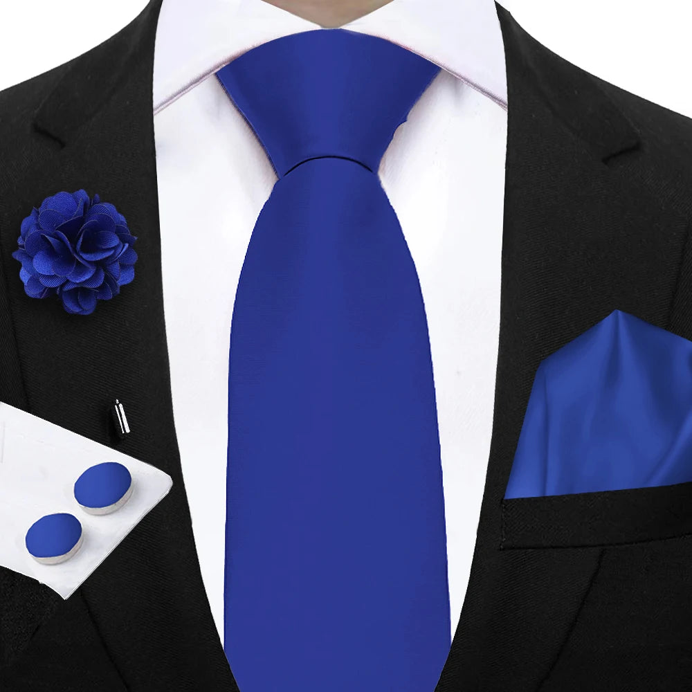 Mens Ties Solid NeckTie Pocket Square Brooch Set Men's Wedding Pink Blue Purple Tie Suit Accessories Fit Group Holiday Party